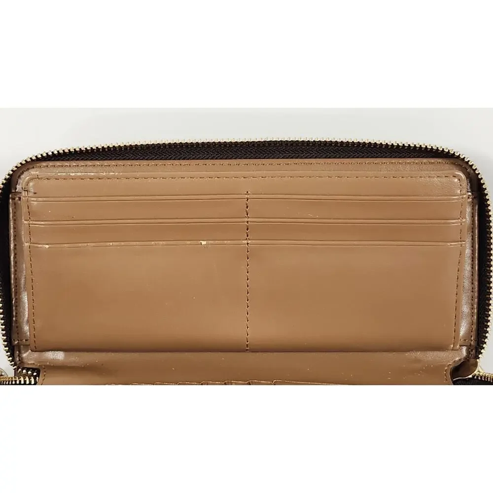 Michael Kors Jet Set Travel Continental Wristlet Wallet Brown Acorn Stripe
